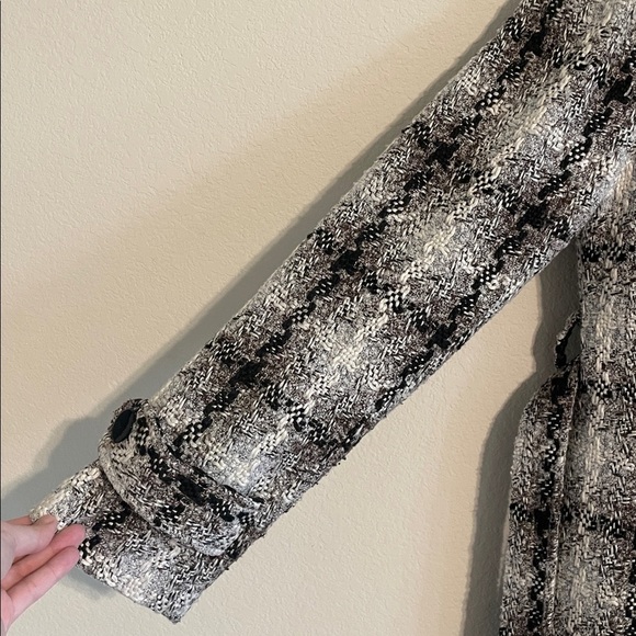 BKE Women Black and White Hooded Checkered Tweed Belted Pea Coat LRG Y2K Preppy - Picture 8 of 16